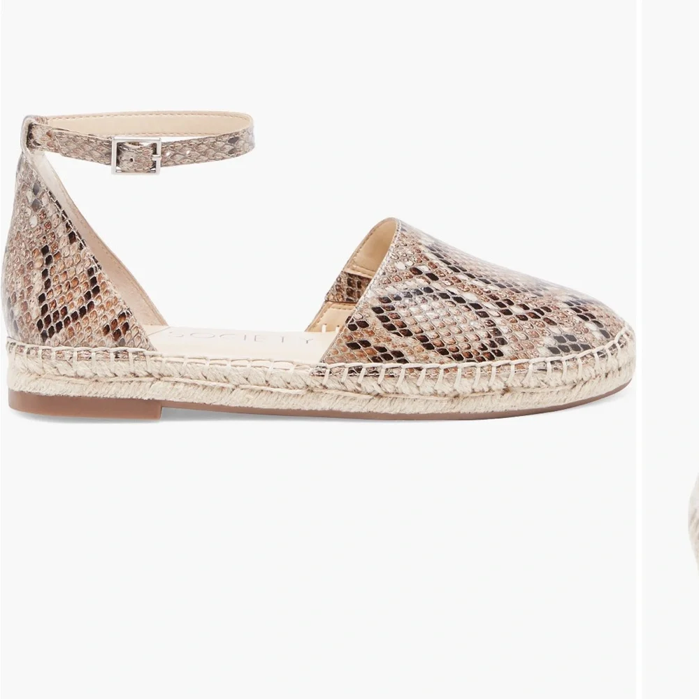 Sole Society Saylah Snakeskin Espadrille Ankle Strap Flats Tan NWT - Picture 2 of 5
